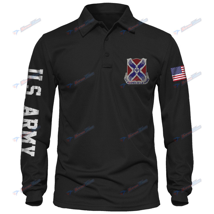 877th Engineer Battalion - Men's Polo Shirt Quick Dry Performance - Long Sleeve Tactical Shirts - Golf Shirt - PL4 -US