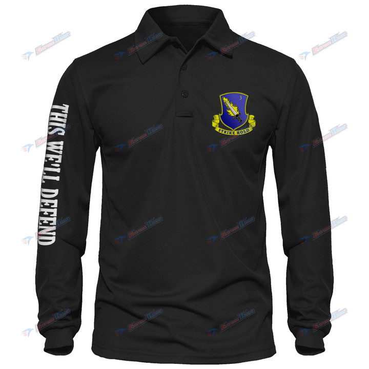 3rd Battalion, 504th Parachute Infantry Regiment - Men's Polo Shirt Quick Dry Performance - Long Sleeve Tactical Shirts - Golf Shirt - PL5 -US