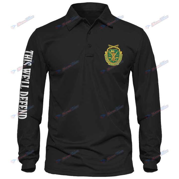 United States Army Military Police Corps - Men's Polo Shirt Quick Dry Performance - Long Sleeve Tactical Shirts - Golf Shirt - PL5 -US