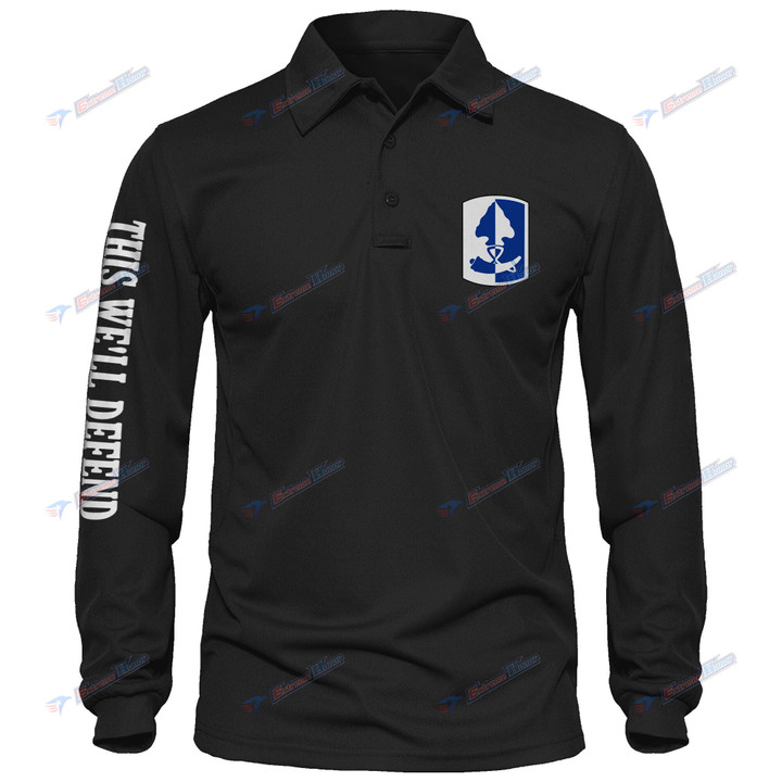 187th Infantry Brigade - Men's Polo Shirt Quick Dry Performance - Long Sleeve Tactical Shirts - Golf Shirt - PL5 -US
