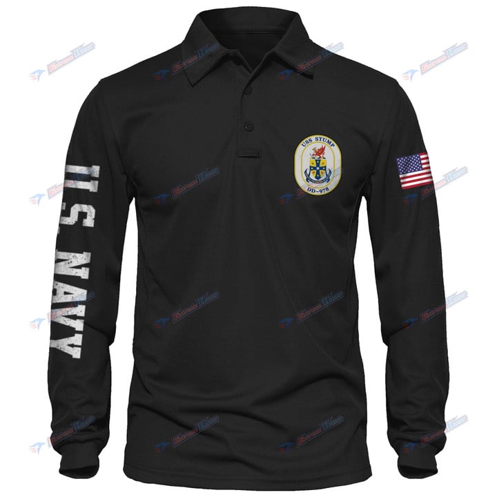 USS STUMP (DD-978) - Men's Polo Shirt Quick Dry Performance - Long Sleeve Tactical Shirts - Golf Shirt - PL4 -US