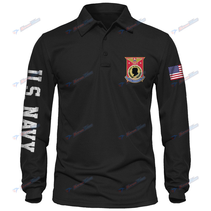 USS Forrestal (CVA/CV/AVT-59) - Men's Polo Shirt Quick Dry Performance - Long Sleeve Tactical Shirts - Golf Shirt - PL4 -US