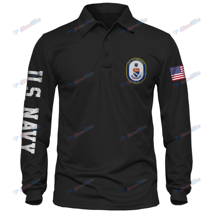 USS Ticonderoga (CG-47) - Men's Polo Shirt Quick Dry Performance - Long Sleeve Tactical Shirts - Golf Shirt - PL4 -US