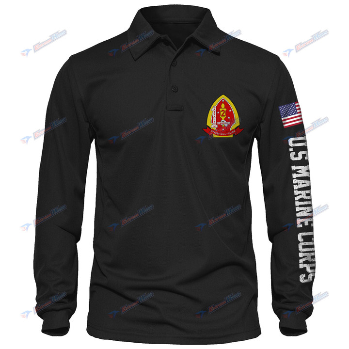 1st Battalion, 2nd Marines - Men's Polo Shirt Quick Dry Performance - Long Sleeve Tactical Shirts - Golf Shirt - PL4 -US