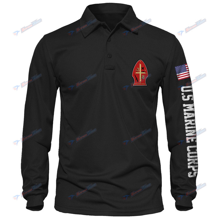 3rd Battalion, 8th Marines - Men's Polo Shirt Quick Dry Performance - Long Sleeve Tactical Shirts - Golf Shirt - PL4 -US