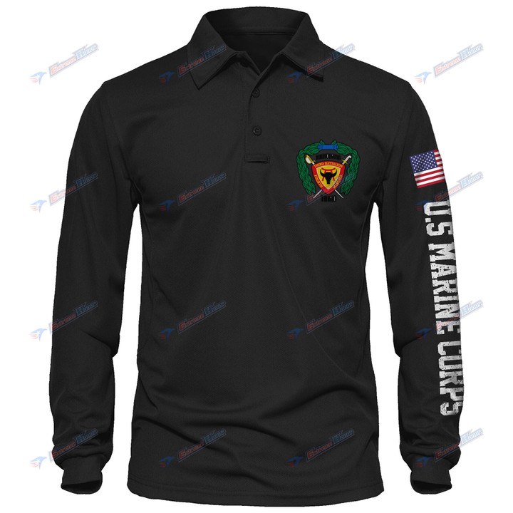 3rd Battalion, 4th Marines - Men's Polo Shirt Quick Dry Performance - Long Sleeve Tactical Shirts - Golf Shirt - PL4 -US