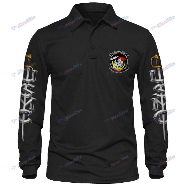 VMAQ-1 - Men's Polo Shirt Quick Dry Performance - Long Sleeve Tactical Shirts - Golf Shirt - PL7 -US