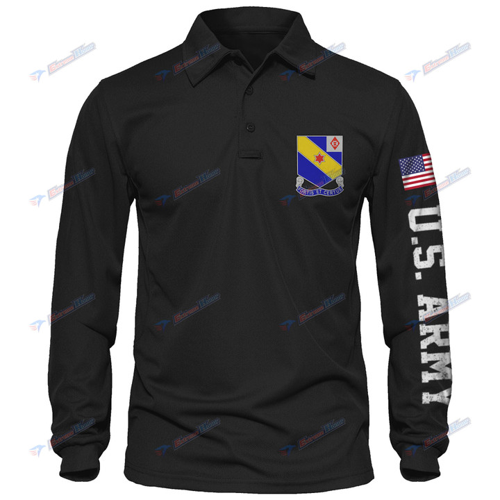 1st Battalion, 52nd Infantry Regiment - Men's Polo Shirt Quick Dry Performance - Long Sleeve Tactical Shirts - Golf Shirt - PL4 -US