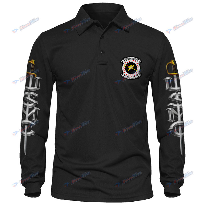 VMFA(AW)-332 - Men's Polo Shirt Quick Dry Performance - Long Sleeve Tactical Shirts - Golf Shirt - PL7 -US