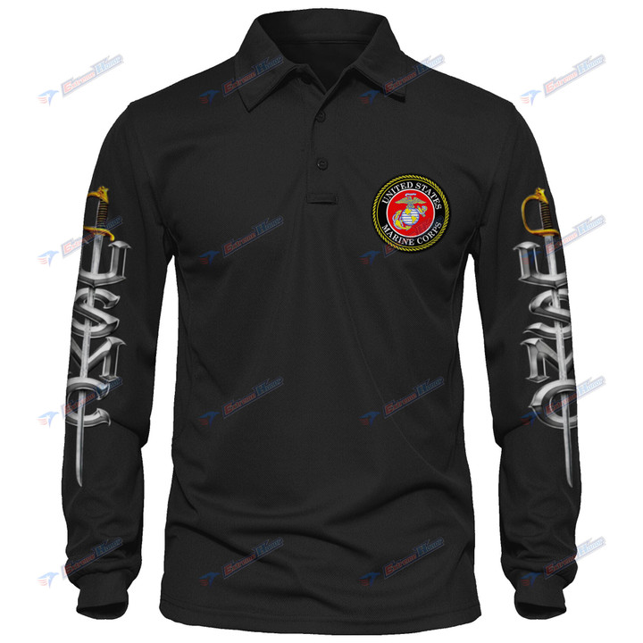 United States Marine Corps - Men's Polo Shirt Quick Dry Performance - Long Sleeve Tactical Shirts - Golf Shirt - PL7 -US