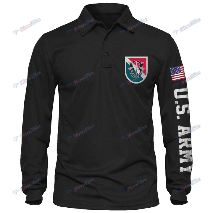 11th Special Forces Group - Men's Polo Shirt Quick Dry Performance - Long Sleeve Tactical Shirts - Golf Shirt - PL4 -US