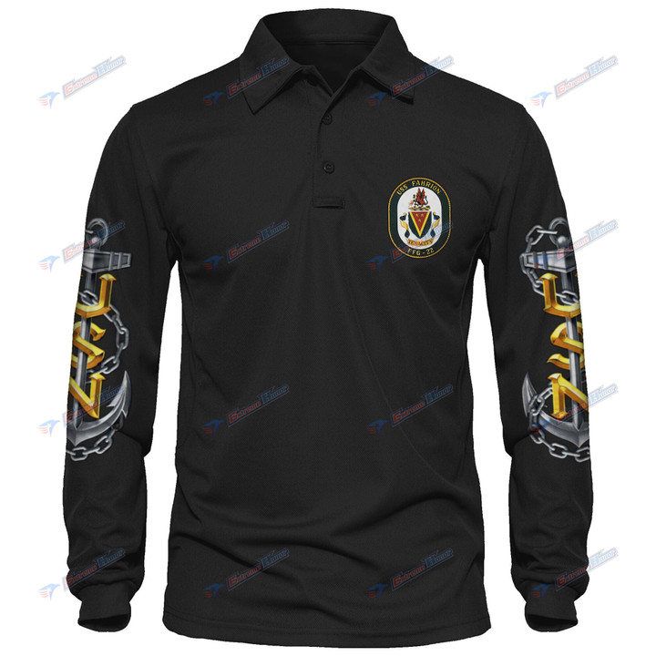 USS Fahrion (FFG-22) - Men's Polo Shirt Quick Dry Performance - Long Sleeve Tactical Shirts - Golf Shirt - PL7 -US