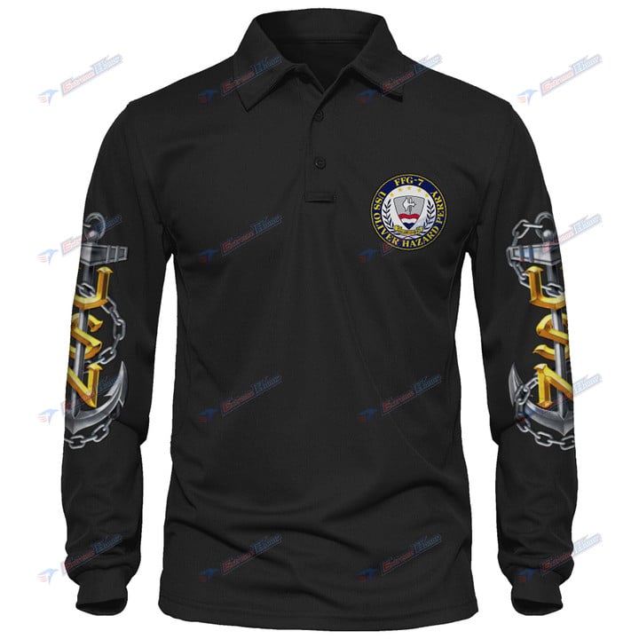 USS Oliver Hazard Perry (FFG-7) - Men's Polo Shirt Quick Dry Performance - Long Sleeve Tactical Shirts - Golf Shirt - PL7 -US