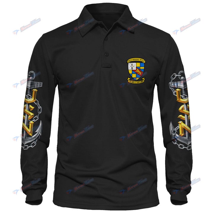 USS Brooke (DEG-1) - Men's Polo Shirt Quick Dry Performance - Long Sleeve Tactical Shirts - Golf Shirt - PL7 -US