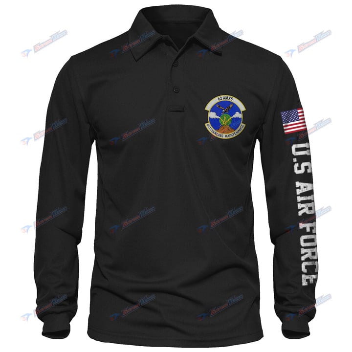 62nd Aircraft Maintenance Squadron - Men's Polo Shirt Quick Dry Performance - Long Sleeve Tactical Shirts - Golf Shirt - PL4 -US