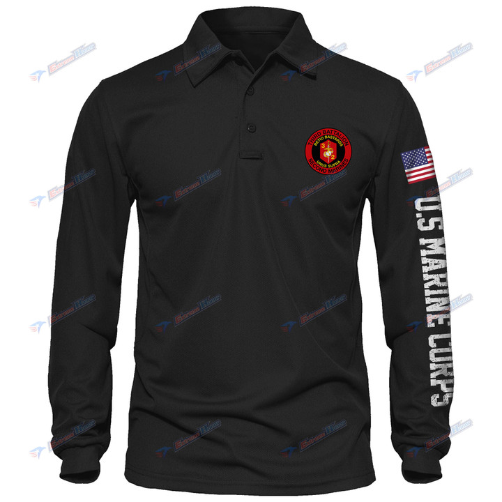 3rd Battalion, 2nd Marines - Men's Polo Shirt Quick Dry Performance - Long Sleeve Tactical Shirts - Golf Shirt - PL4 -US