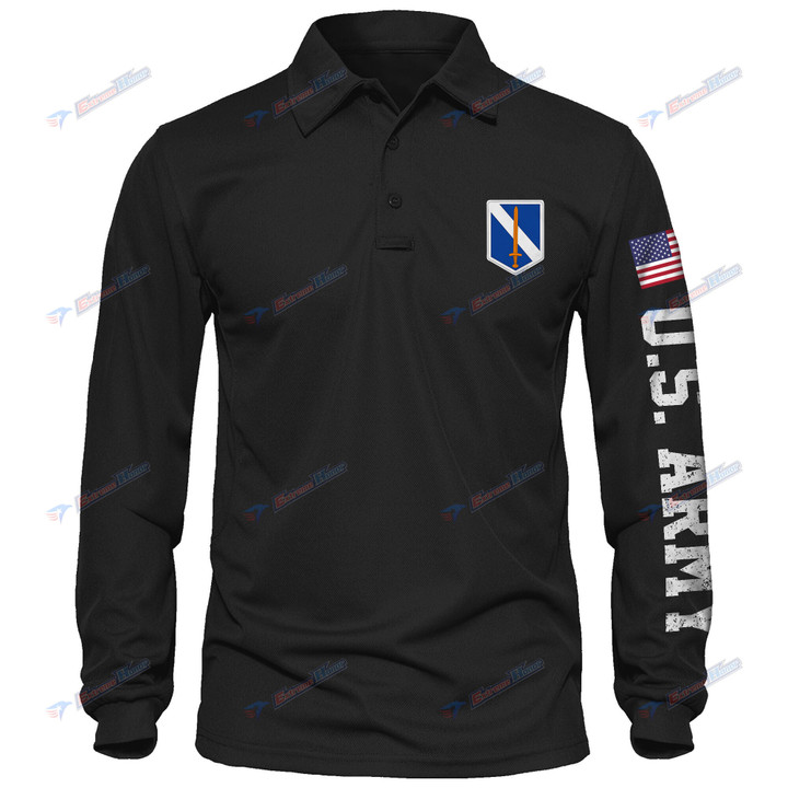 73rd Infantry Brigade - Men's Polo Shirt Quick Dry Performance - Long Sleeve Tactical Shirts - Golf Shirt - PL4 -US