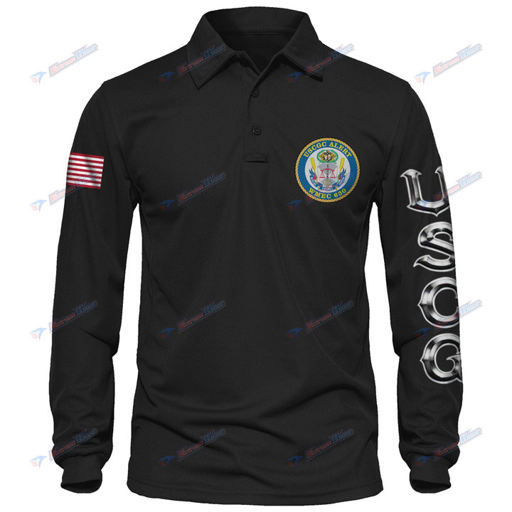 USCGC Alert (WMEC-630) - Men's Polo Shirt Quick Dry Performance - Long Sleeve Tactical Shirts - Golf Shirt - PL7 -US