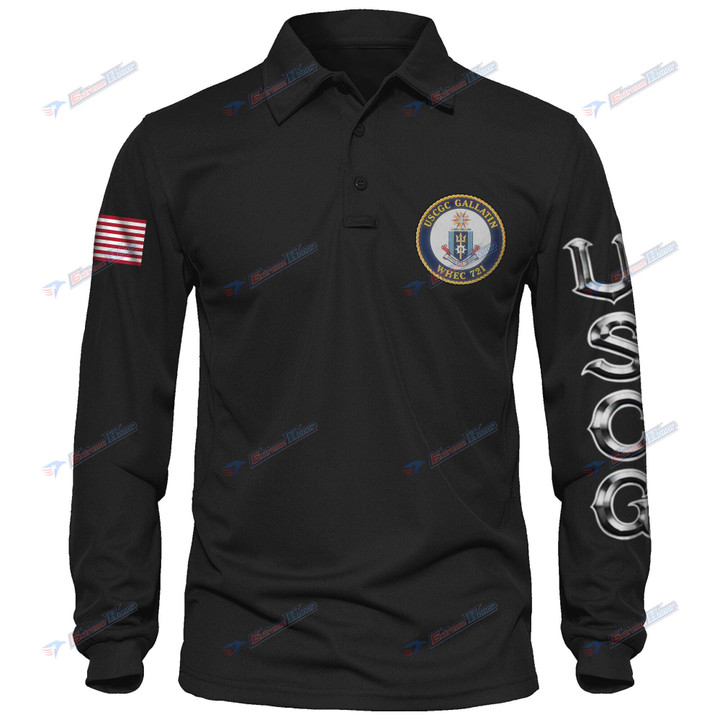USCGC Gallatin (WHEC-721) - Men's Polo Shirt Quick Dry Performance - Long Sleeve Tactical Shirts - Golf Shirt - PL7 -US