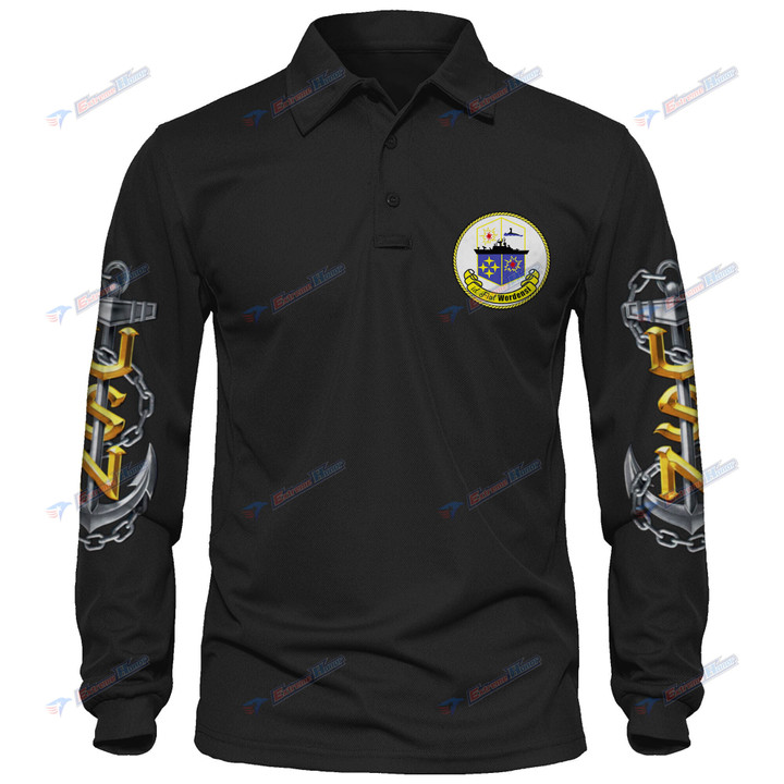 USS Worden (CG-18) - Men's Polo Shirt Quick Dry Performance - Long Sleeve Tactical Shirts - Golf Shirt - PL7 -US