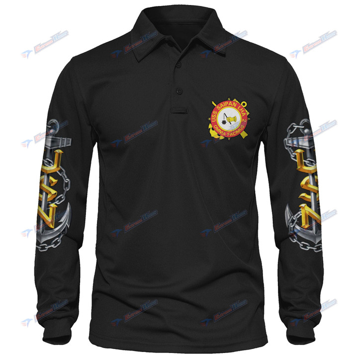 USS Saipan (LHA-2) - Men's Polo Shirt Quick Dry Performance - Long Sleeve Tactical Shirts - Golf Shirt - PL7 -US