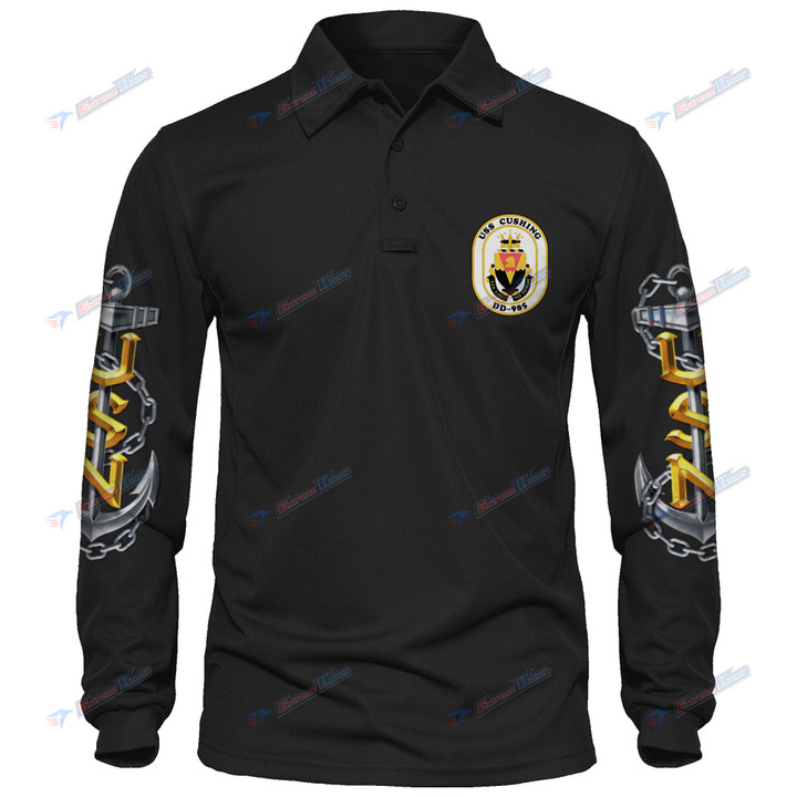USS Cushing (DD-985) - Men's Polo Shirt Quick Dry Performance - Long Sleeve Tactical Shirts - Golf Shirt - PL7 -US