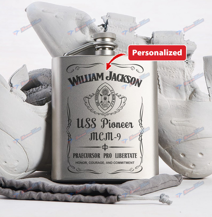 Personalized USS Pioneer (MCM-9) - Steel Hip Flask - WI1- US