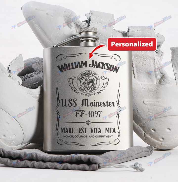 Personalized USS Moinester (FF-1097) - Steel Hip Flask - WI1- US