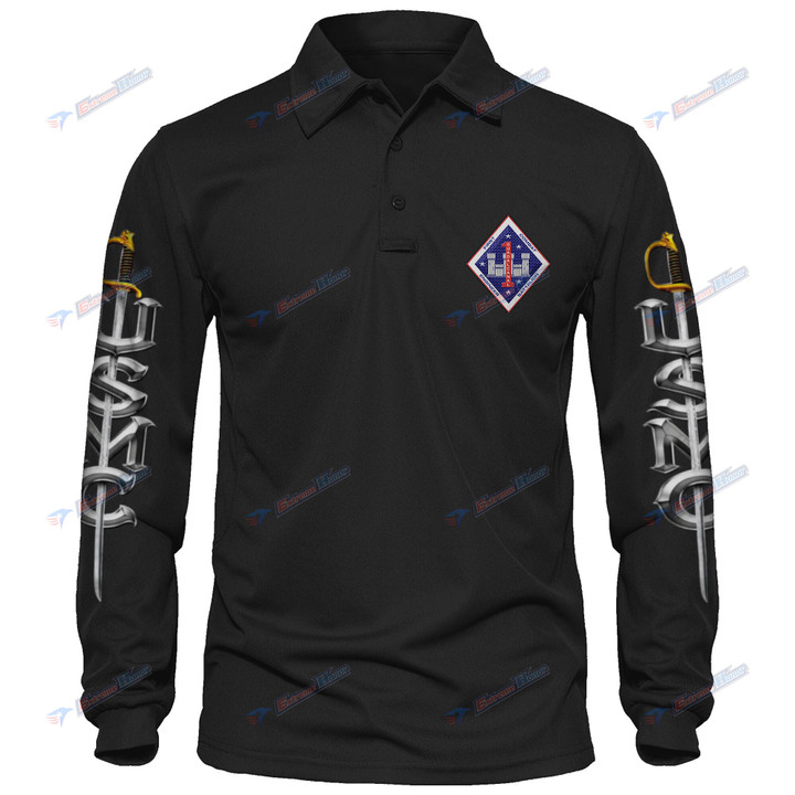 1st Combat Engineer Battalion - Men's Polo Shirt Quick Dry Performance - Long Sleeve Tactical Shirts - Golf Shirt - PL7 -US