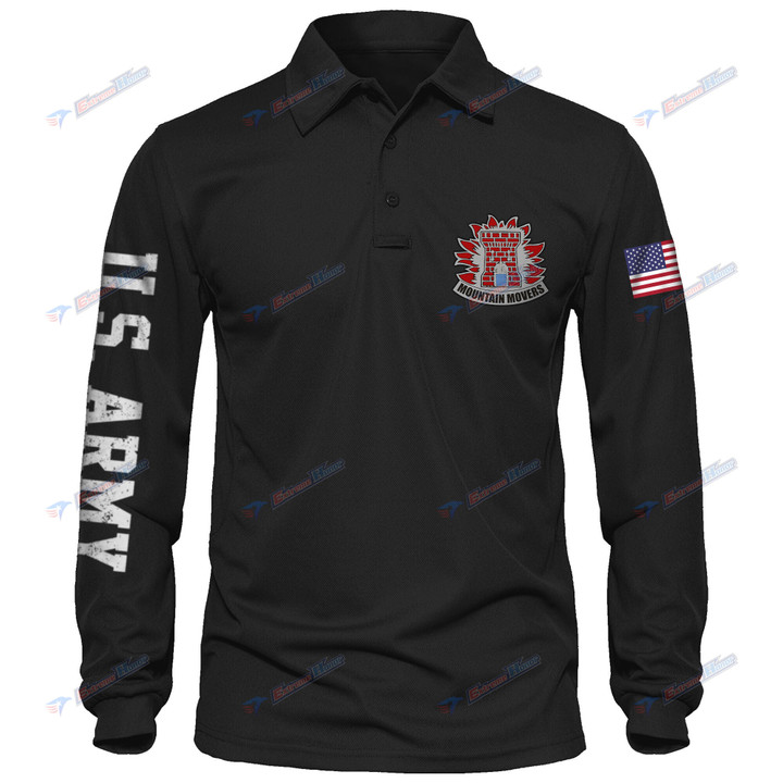 589th Engineer Battalion - Men's Polo Shirt Quick Dry Performance - Long Sleeve Tactical Shirts - Golf Shirt - PL4 -US