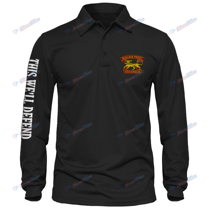 2nd Battalion, 7th Air Defense Artillery Regiment - Men's Polo Shirt Quick Dry Performance - Long Sleeve Tactical Shirts - Golf Shirt - PL5 -US