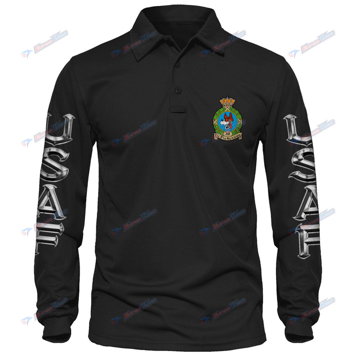 32nd Tactical Fighter Squadron - Men's Polo Shirt Quick Dry Performance - Long Sleeve Tactical Shirts - Golf Shirt - PL7 -US