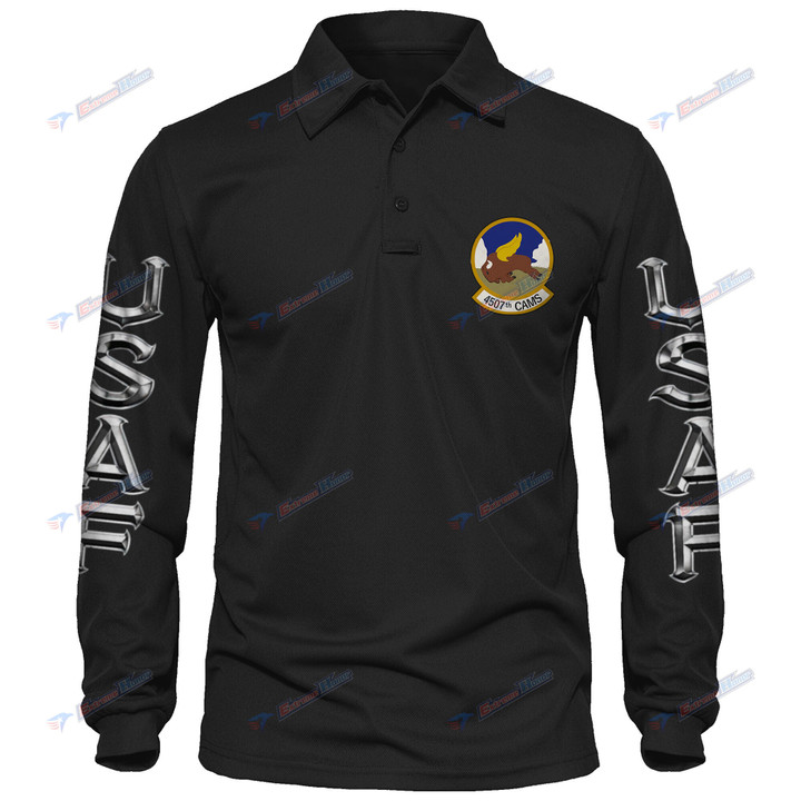 4507th Consolidated Aircraft Maintenance Squadron - Men's Polo Shirt Quick Dry Performance - Long Sleeve Tactical Shirts - Golf Shirt - PL7 -US
