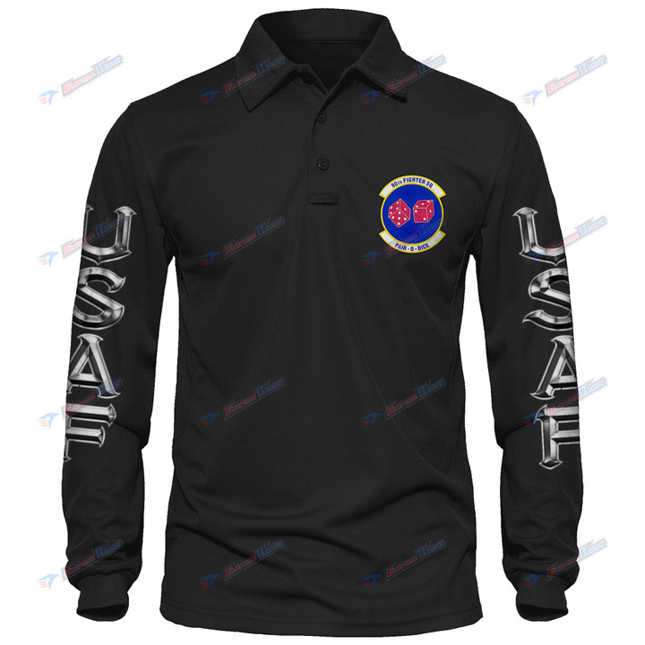 90th Fighter Squadron - Men's Polo Shirt Quick Dry Performance - Long Sleeve Tactical Shirts - Golf Shirt - PL7 -US