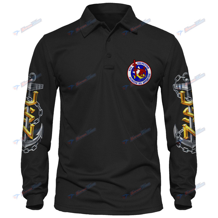 USS Galveston (CLG-3) - Men's Polo Shirt Quick Dry Performance - Long Sleeve Tactical Shirts - Golf Shirt - PL7 -US