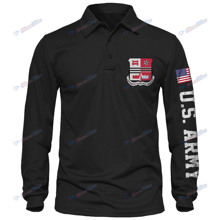 802nd Engineer Battalion - Men's Polo Shirt Quick Dry Performance - Long Sleeve Tactical Shirts - Golf Shirt - PL4 -US