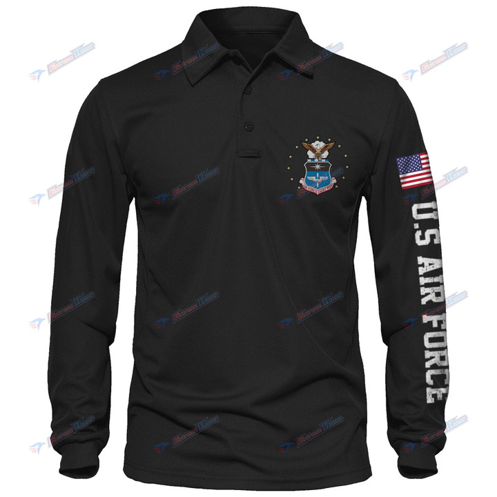 United States Air Force Academy - Men's Polo Shirt Quick Dry Performance - Long Sleeve Tactical Shirts - Golf Shirt - PL4 -US