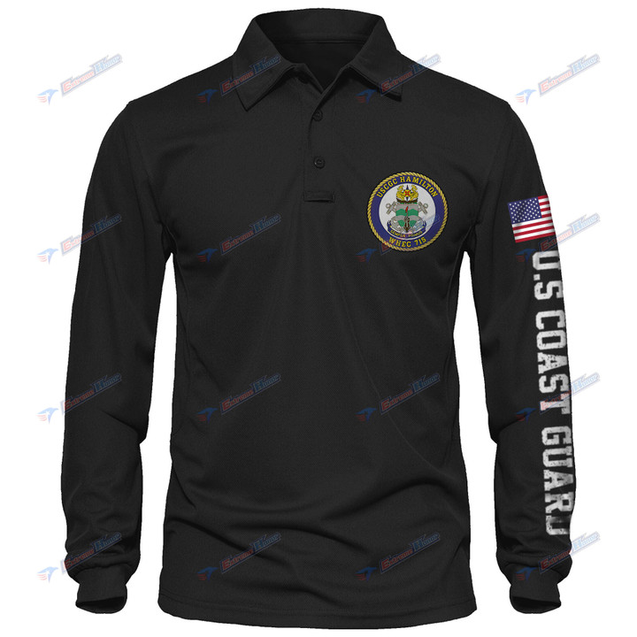 USCGC Hamilton (WHEC-715) - Men's Polo Shirt Quick Dry Performance - Long Sleeve Tactical Shirts - Golf Shirt - PL4 -US