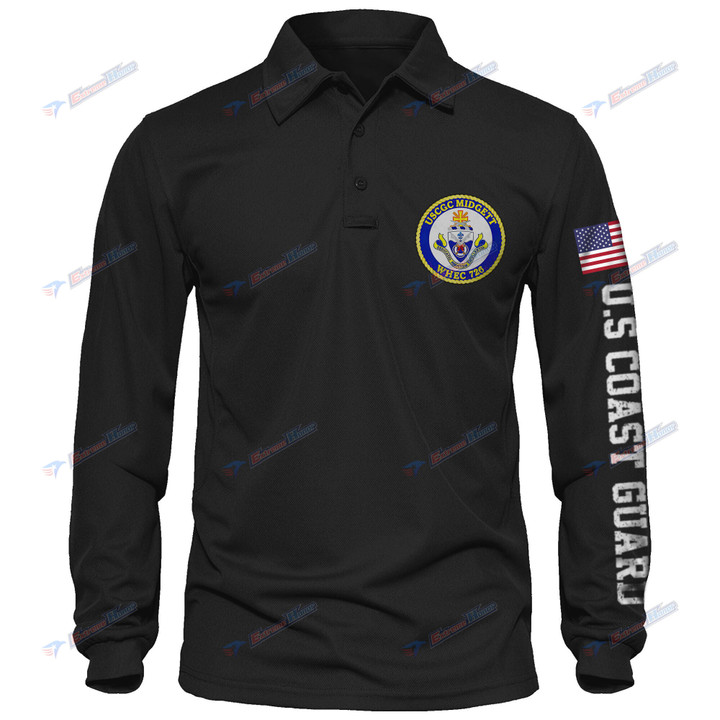 USCGC John Midgett (WHEC-726) - Men's Polo Shirt Quick Dry Performance - Long Sleeve Tactical Shirts - Golf Shirt - PL4 -US