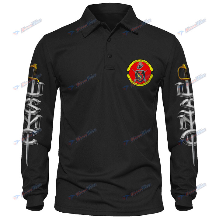 3rd Radio Battalion - Men's Polo Shirt Quick Dry Performance - Long Sleeve Tactical Shirts - Golf Shirt - PL7 -US