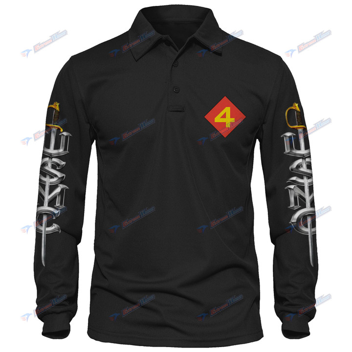 4th Marine Division - Men's Polo Shirt Quick Dry Performance - Long Sleeve Tactical Shirts - Golf Shirt - PL7 -US