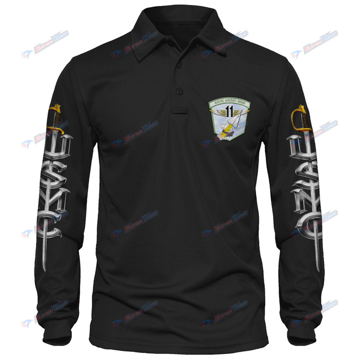 MAG-11 - Men's Polo Shirt Quick Dry Performance - Long Sleeve Tactical Shirts - Golf Shirt - PL7 -US