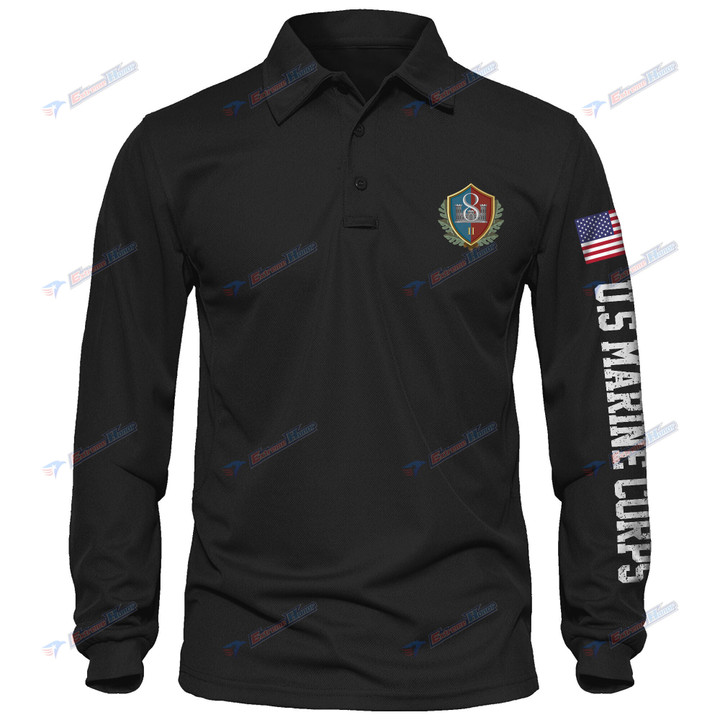 8th Engineer Support Battalion - Men's Polo Shirt Quick Dry Performance - Long Sleeve Tactical Shirts - Golf Shirt - PL4 -US