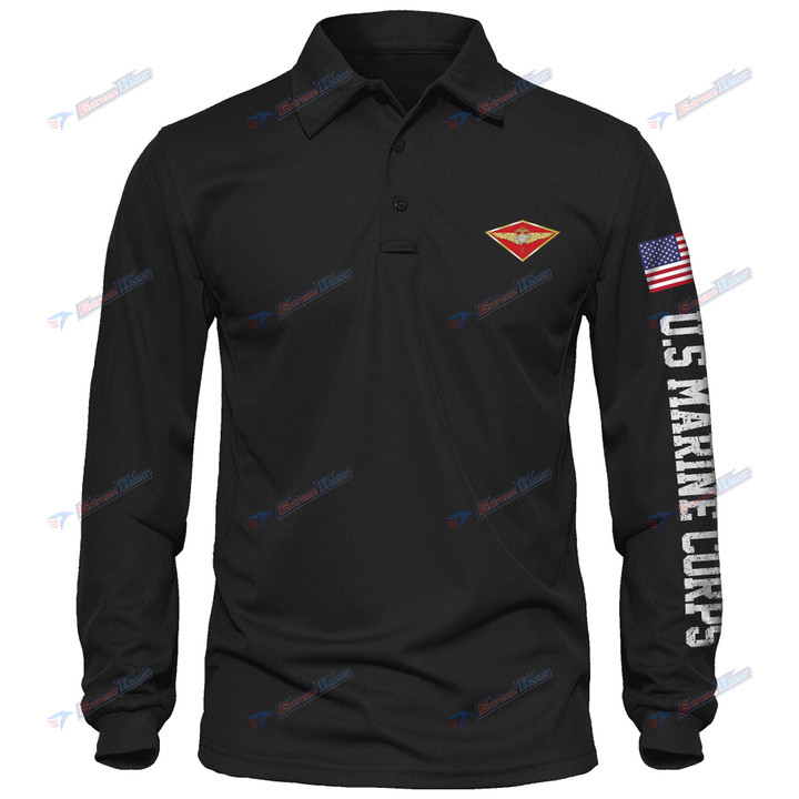 1st Marine Aircraft Wing - Men's Polo Shirt Quick Dry Performance - Long Sleeve Tactical Shirts - Golf Shirt - PL4 -US