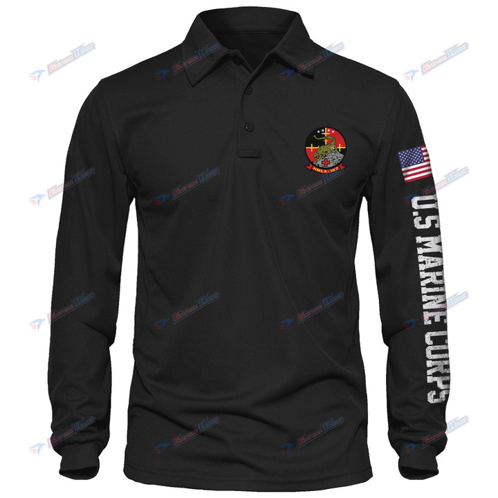 HMLA-167 - Men's Polo Shirt Quick Dry Performance - Long Sleeve Tactical Shirts - Golf Shirt - PL4 -US