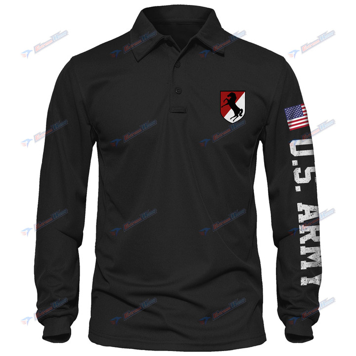 11th Armored Cavalry Regiment - Men's Polo Shirt Quick Dry Performance - Long Sleeve Tactical Shirts - Golf Shirt - PL4 -US