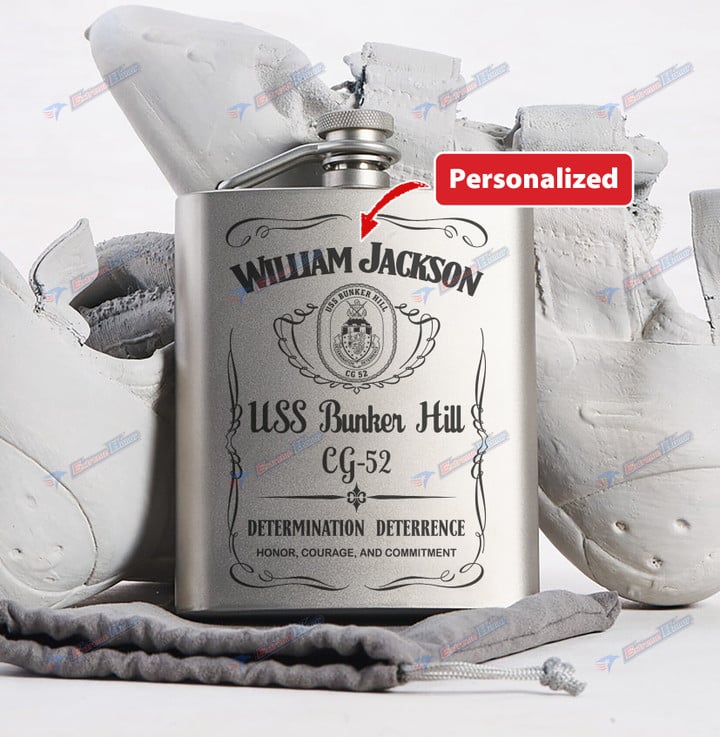 Personalized USS Bunker Hill (CG-52) - Steel Hip Flask - WI1- US
