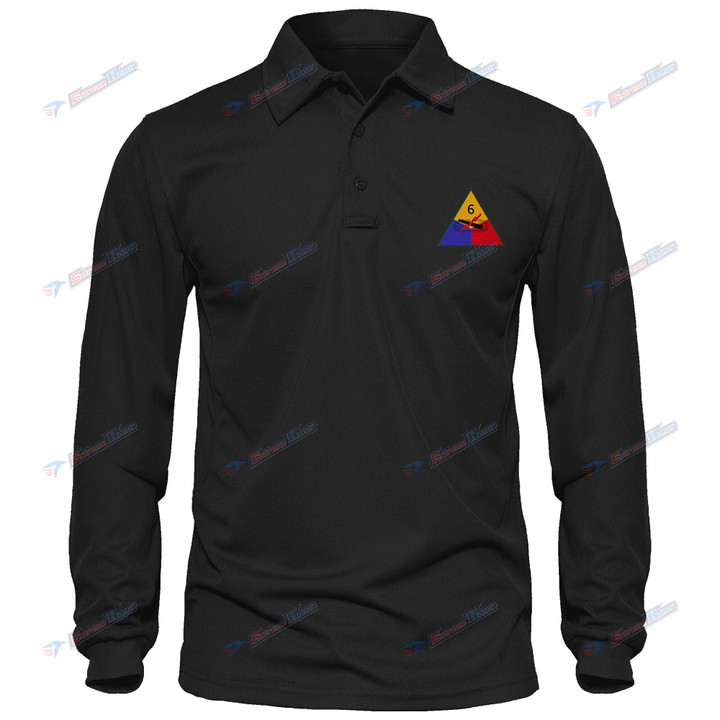 6th Armored Division - Men's Polo Shirt Quick Dry Performance - Long Sleeve Tactical Shirts - Golf Shirt - PL9 -US