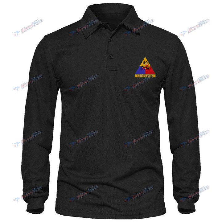49th Armored Division - Men's Polo Shirt Quick Dry Performance - Long Sleeve Tactical Shirts - Golf Shirt - PL9 -US