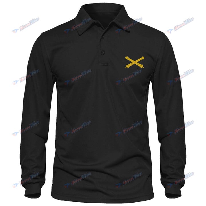 Field Artillery Branch - Men's Polo Shirt Quick Dry Performance - Long Sleeve Tactical Shirts - Golf Shirt - PL9 -US